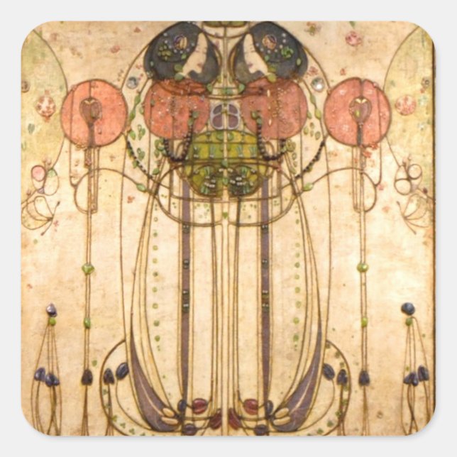 Pegatina Cuadrada Charles Rennie Mackintosh The Wassail (Anverso)