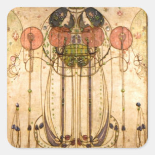 Pegatina Cuadrada Charles Rennie Mackintosh The Wassail