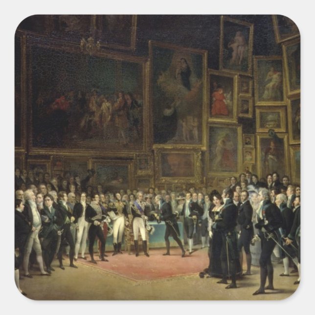 Pegatina Cuadrada Charles X presentando premios a los artistas del (Anverso)