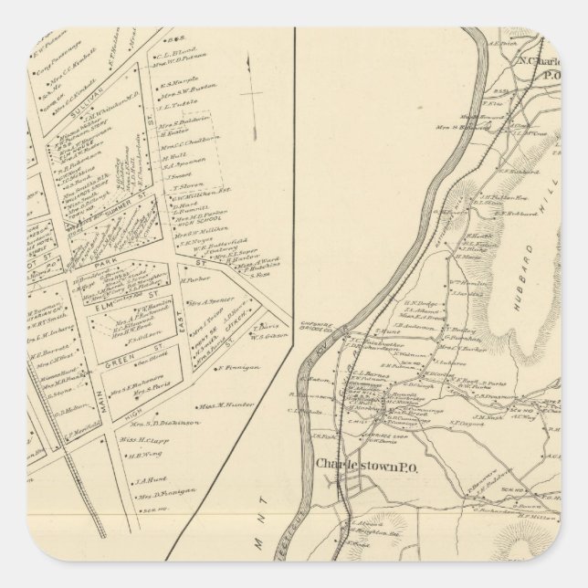 Pegatina Cuadrada Charlestown, Langdon, Sullivan Co (Anverso)