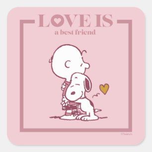 Pegatina Cuadrada Charlie Brown y Snoopy - El amor es el mejor amigo