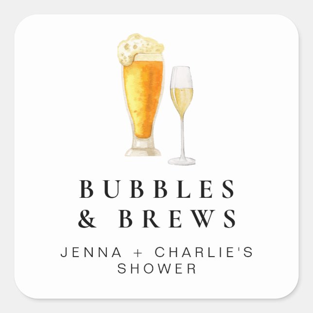 Pegatina Cuadrada CHARLIE Bubbles & Brews Parejas Ducha Favor (Anverso)