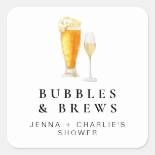 Pegatina Cuadrada CHARLIE Bubbles & Brews Parejas Ducha Favor
