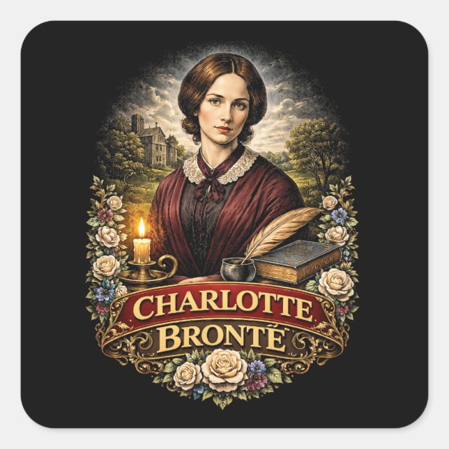 Pegatina Cuadrada Charlotte Brontë (Anverso)