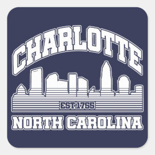 Pegatina Cuadrada Charlotte, Carolina del Norte