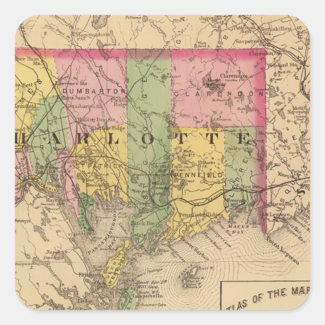 Pegatina Cuadrada Charlotte Co., NB (Anverso)