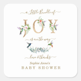 Pegatina Cuadrada Charm Little Bundle Of Joy Hummingbird Baby Shower