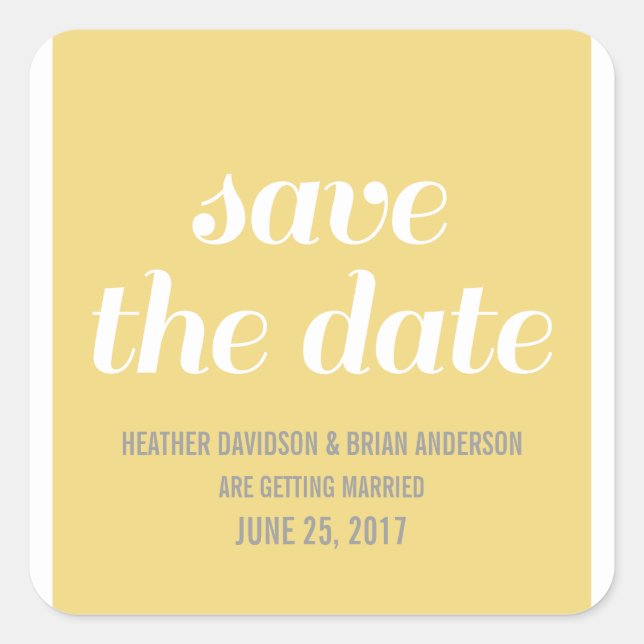Pegatina Cuadrada Charm Save the Date Pegatinas, amarillo (Anverso)