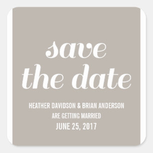 Pegatina Cuadrada Charm Save the Date Pegatinas, Beige