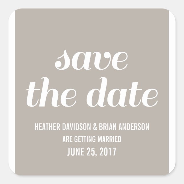 Pegatina Cuadrada Charm Save the Date Pegatinas, Beige (Anverso)