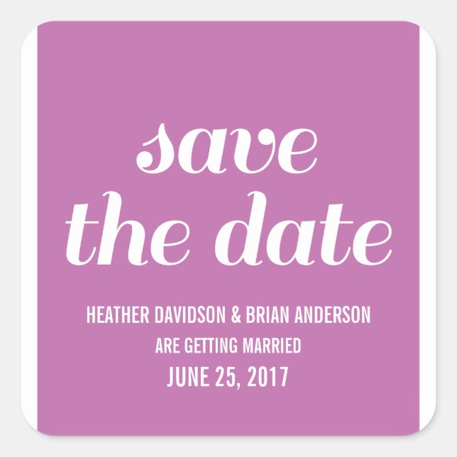 Pegatina Cuadrada Charm Save the Date Pegatinas, Fuchsia (Anverso)