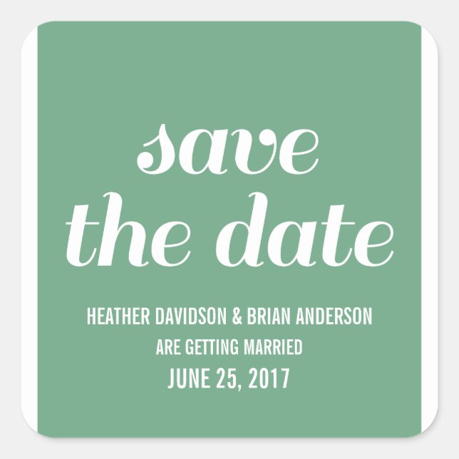 Pegatina Cuadrada Charm Save the Date Pegatinas, Green (Anverso)