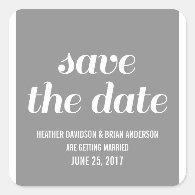 Pegatina Cuadrada Charm Save the Date Pegatinas, gris (Anverso)