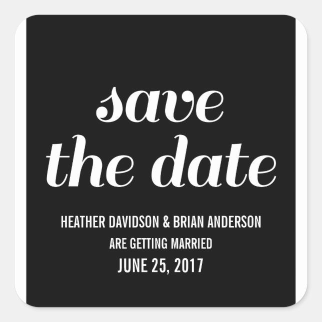 Pegatina Cuadrada Charm Save the Date Pegatinas, negro (Anverso)