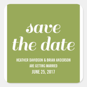 Pegatina Cuadrada Charm Save the Date Pegatinas, Olive Green