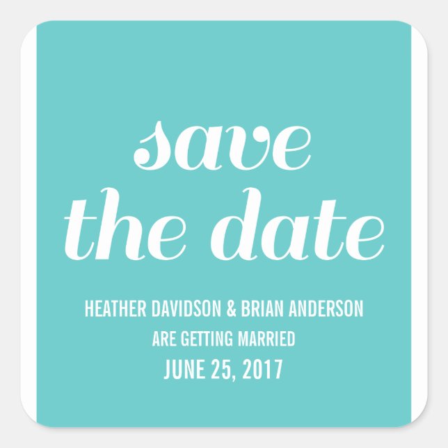 Pegatina Cuadrada Charm Save the Date Pegatinas, turquesa (Anverso)