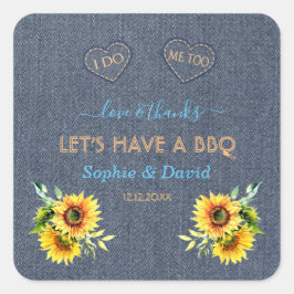 Pegatina Cuadrada Charm Sunflowers Old Denim Blue Western I DO BBQ