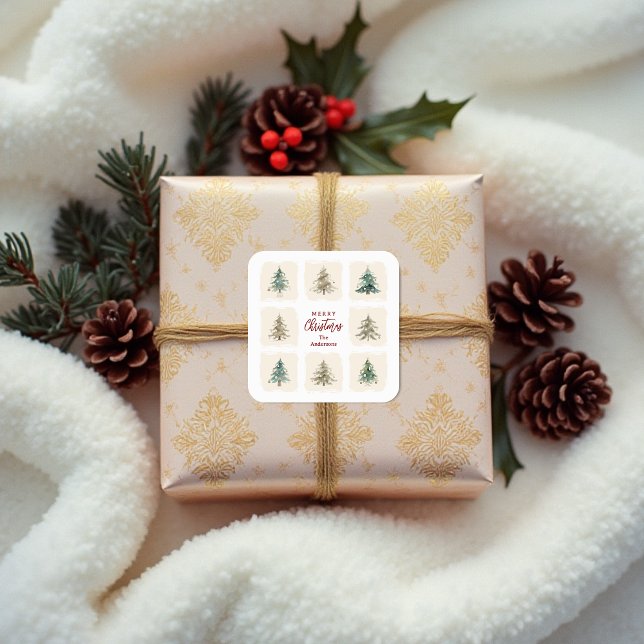 Pegatina Cuadrada Charming Scandinavian Nordic Style Christmas Trees (Charming Scandinavian Nordic Style Christmas Trees Stickers.)