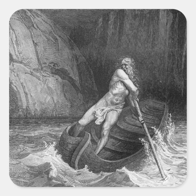 Pegatina Cuadrada Charon, el Ferryman del infierno (Anverso)