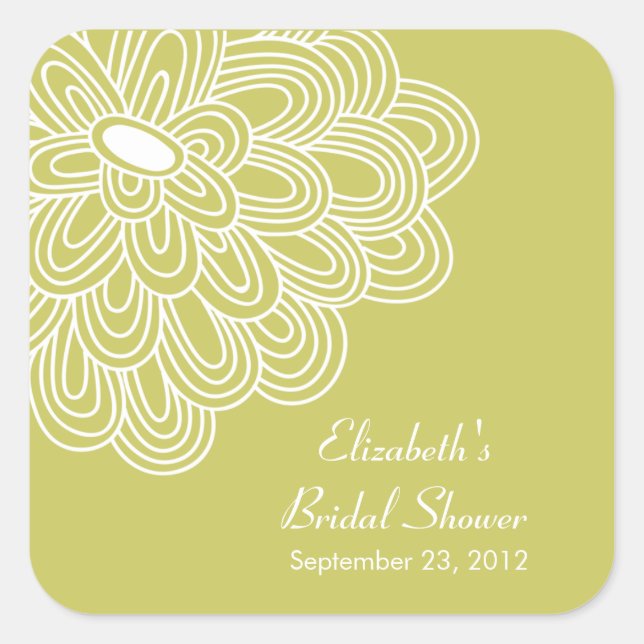 Pegatina Cuadrada Chartreuse Flores Florales Bridal Shower Favor (Anverso)