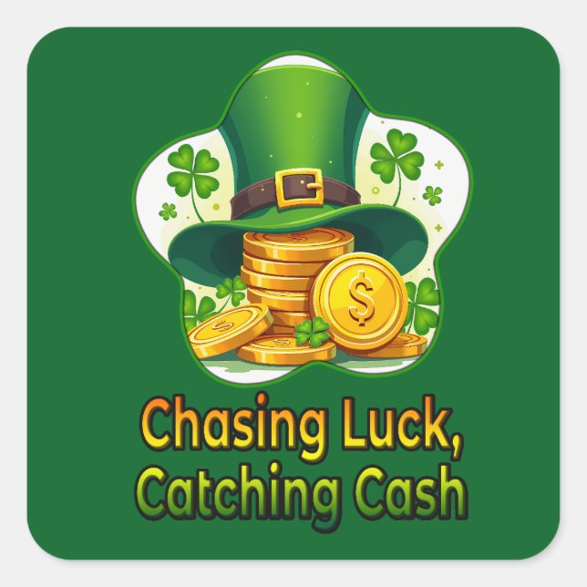 Pegatina Cuadrada Chasing Luck Catching Cash - Autocolante (Anverso)