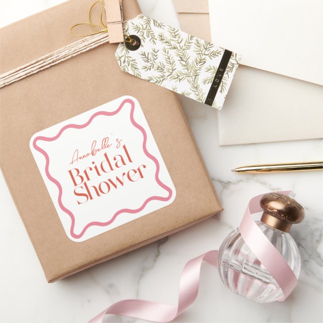 Pegatina Cuadrada Chasis rosa y rojo ondulada con ducha de novia a l (Regalar)