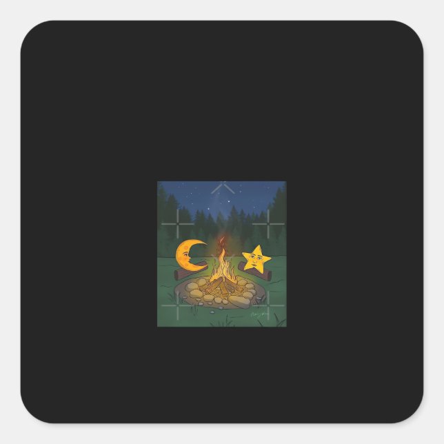 Pegatina Cuadrada Chat Entre El Gráfico De La Luna (Anverso)