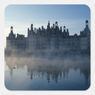 Pegatina Cuadrada Chateau Chambord al amanecer, Loir-et-Cher, Loira