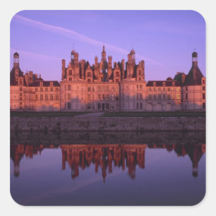 Pegatina Cuadrada Chateau Chambord al atardecer, Valle del Loira, Fr