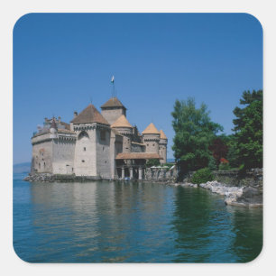 Pegatina Cuadrada Chateau Chillon, Lago Ginebra, Cantón Vaud,