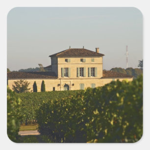 Pegatina Cuadrada Chateau Lafleur Petrus y viñedo, en Pomerol,
