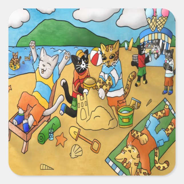 Pegatina Cuadrada Chats de playa de verano (Anverso)