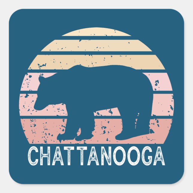 Pegatina Cuadrada Chattanooga Tennessee Retro Bear (Anverso)