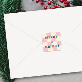 Pegatina Cuadrada Checkerboard Merry & Bright Christmas Sticker