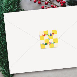 Pegatina Cuadrada Checkerboard Merry & Bright Christmas Sticker
