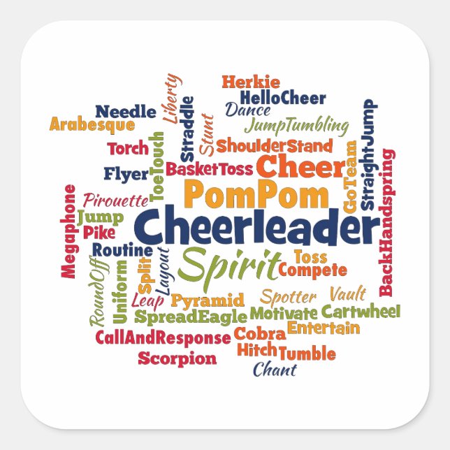 Pegatina Cuadrada Cheerader Word Cloud (Líder del Cheer) (Anverso)