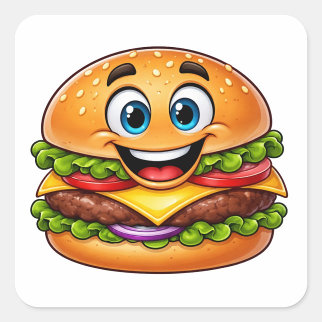 Pegatina Cuadrada Cheerful Burger Character With Vibrant LayeSticker (Anverso)