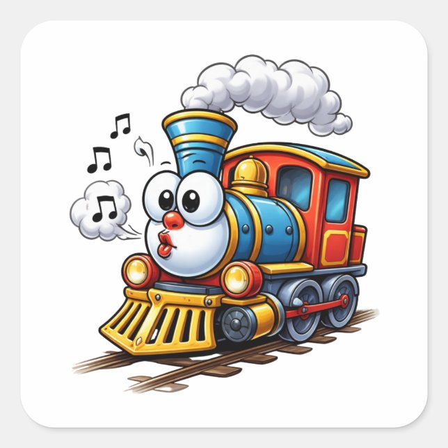 Pegatina Cuadrada Cheerful Cartoon Train Character Sticker (Anverso)