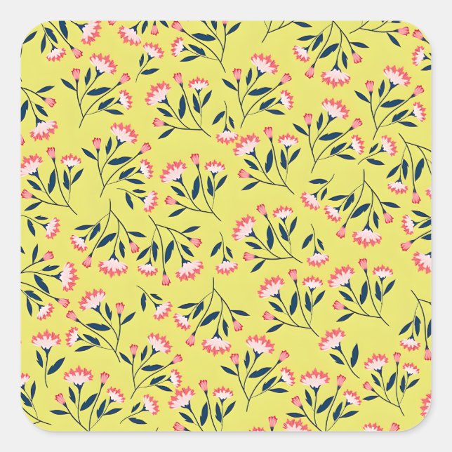Pegatina Cuadrada  Cheerful Floral Pattern: Pink Flowers  (Anverso)