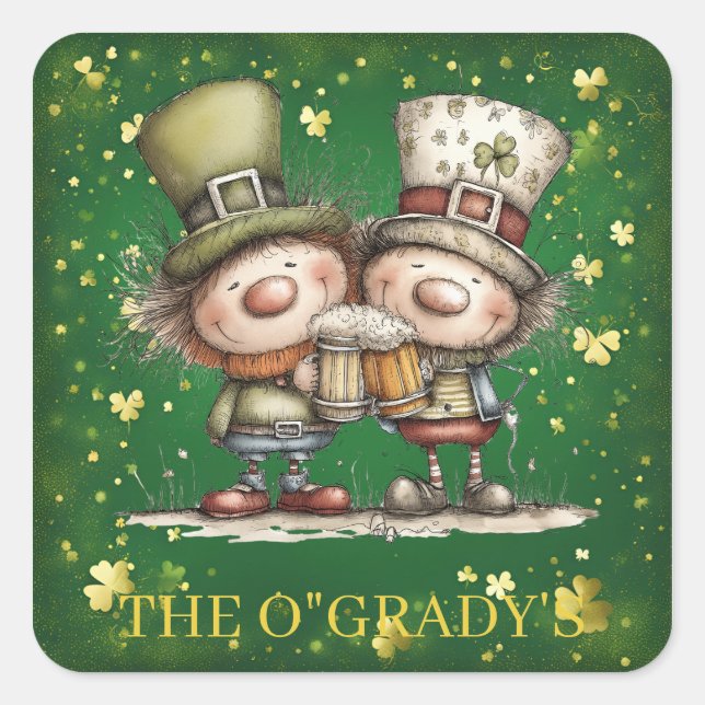 Pegatina Cuadrada Cheerful St. Patrick’s Day Party Illustration (Anverso)
