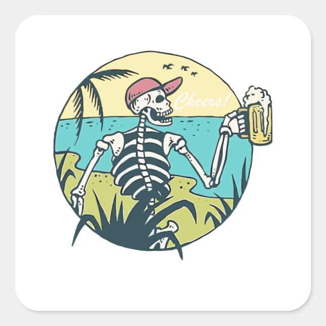 Pegatina Cuadrada Cheers Skull (Anverso)