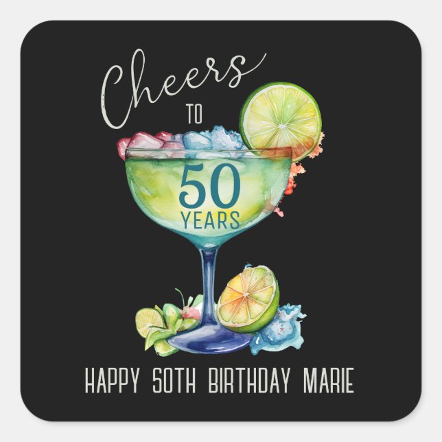 Pegatina Cuadrada Cheers to 50 Years Milestone Birthday  (Anverso)