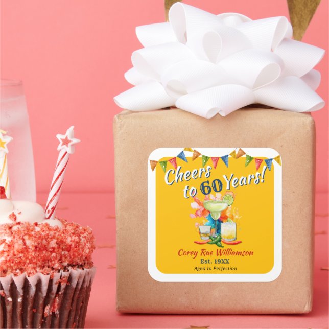 Pegatina Cuadrada Cheers to 60 Years - Aged to Perfection - Fiesta  (Fiesta)