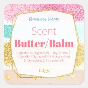 Pegatina Cuadrada Cheery Pink Body Butter Face Cream Lip Balm Labs