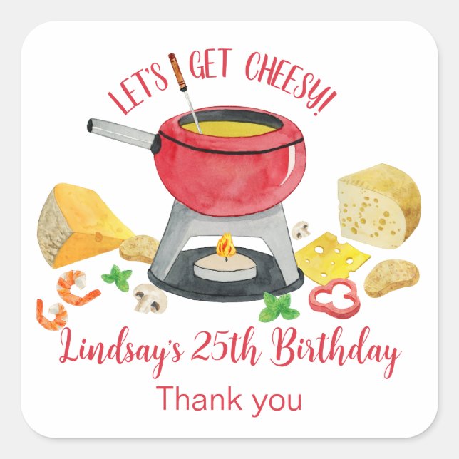 Pegatina Cuadrada Cheese Fondue Fiesta (Anverso)