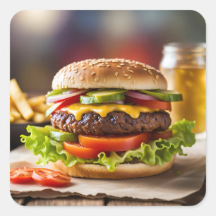 Pegatina Cuadrada Cheeseburger