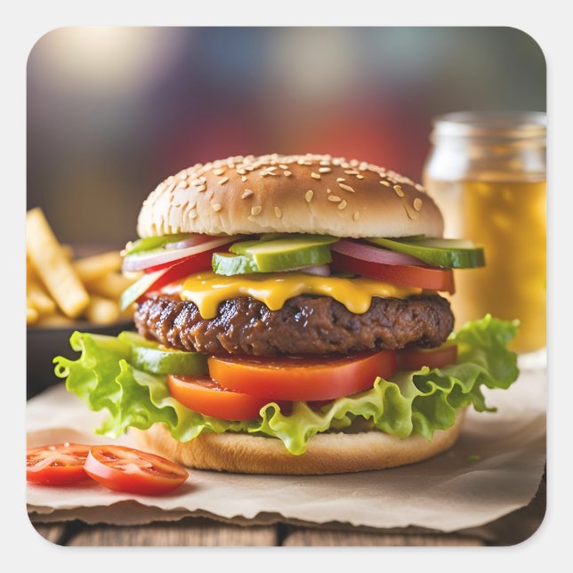 Pegatina Cuadrada Cheeseburger (Anverso)