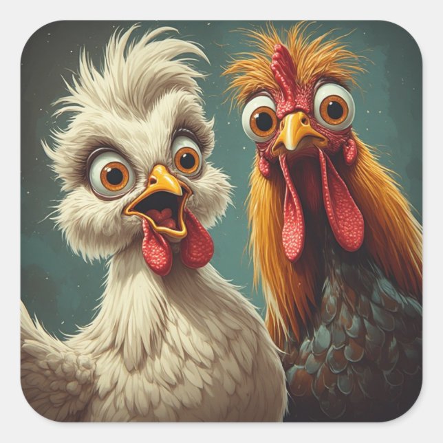 Pegatina Cuadrada "Cheesy Chicken Selfies Anna & Stan"  (Anverso)