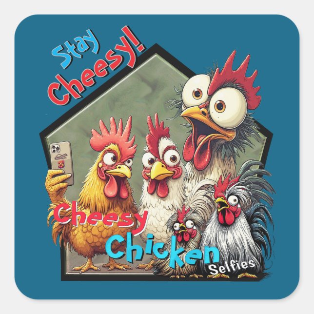 Pegatina Cuadrada "Cheesy Chickens Meetup" (Anverso)