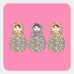 Pegatina Cuadrada Cheetah Print Matryoshka
